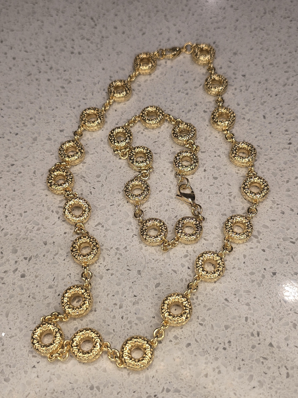 Gold Circle Link Necklace and Bracelet Set